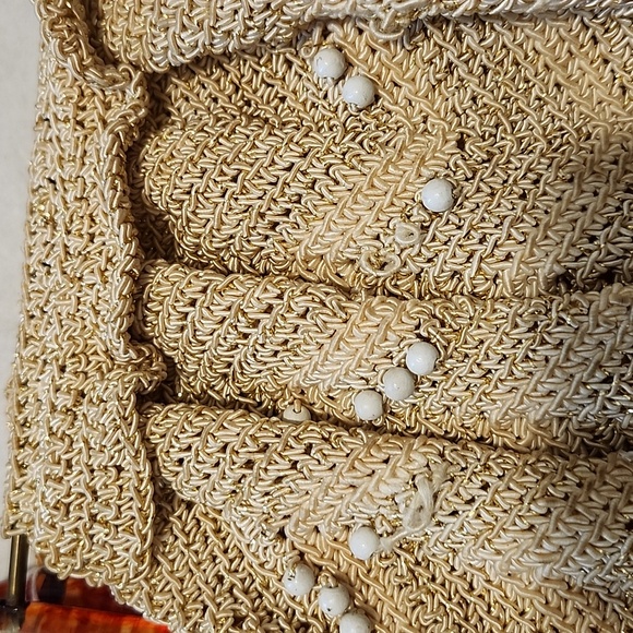 Vintage Women's Crochet & Tortoise Lucite Bag/Purse Gold Boho 1950/1960 - Picture 13 of 13